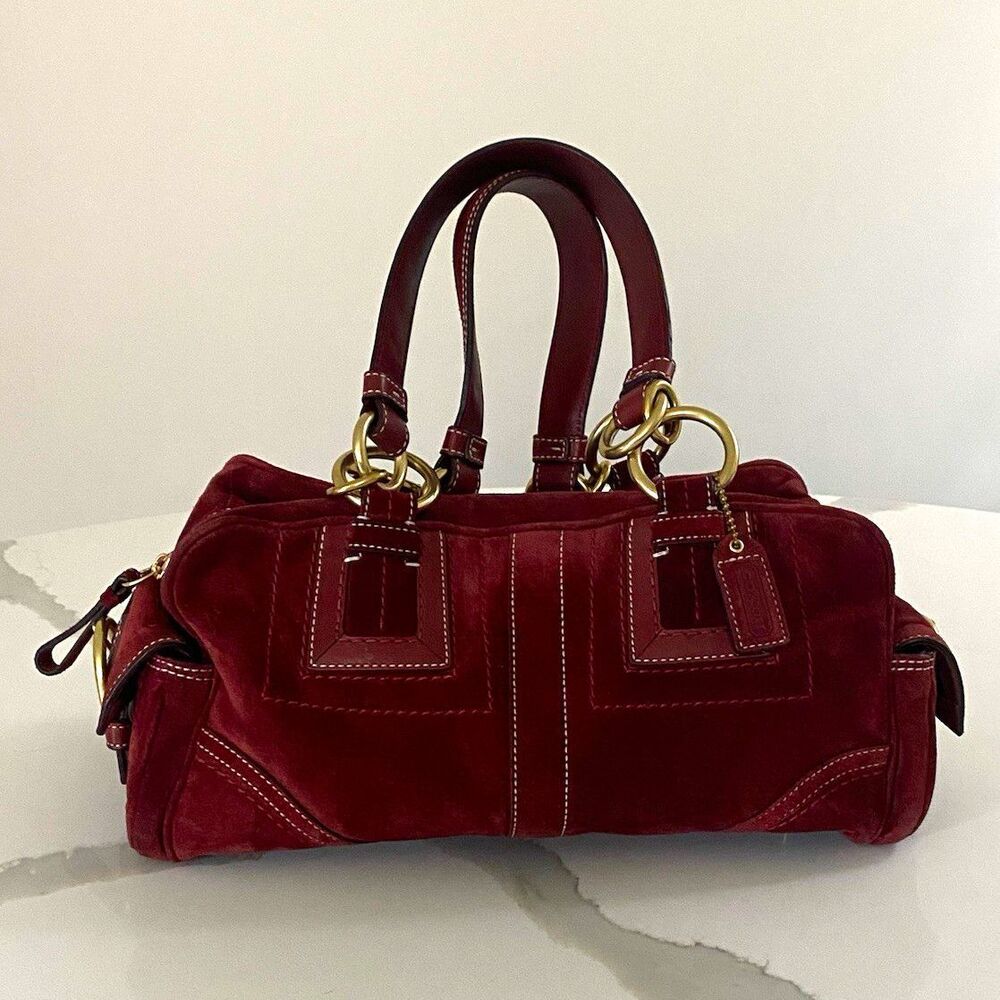 Vintage Y2K Coach Soho Mia Suede Satchel In Rich Burgundy